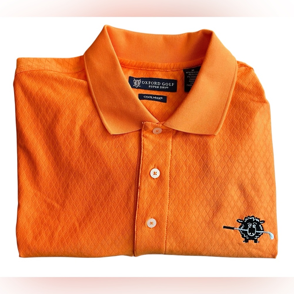 Oxford Golf Polo Shirt‎ Mens M Orange Black Sheep Country Club Logo Short Sleeve